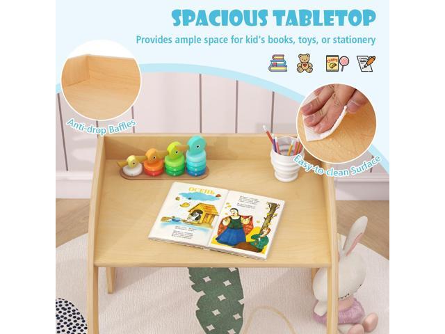 Costzon Kids Table and Chairs, Montessori Weaning Wooden Desk and Chair w/Wide Tabletop, Curved Edges, Space-Saving Design for Kids' Room, Nursery...