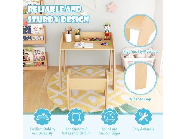 Costzon Kids Table and Chairs, Montessori Weaning Wooden Desk and Chair w/Wide Tabletop, Curved Edges, Space-Saving Design for Kids' Room, Nursery...