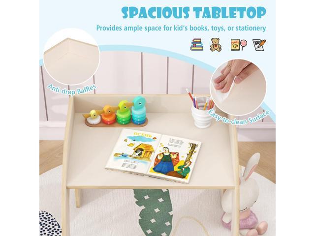 Costzon Kids Table and Chairs, Montessori Weaning Wooden Desk and Chair w/Wide Tabletop, Curved Edges, Space-Saving Design for Kids' Room, Nursery...