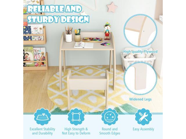 Costzon Kids Table and Chairs, Montessori Weaning Wooden Desk and Chair w/Wide Tabletop, Curved Edges, Space-Saving Design for Kids' Room, Nursery...