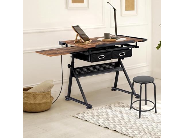 ZENY Adjustable Drafting Table with Stool, Tilting Drawing Desk Artist Table with Storage Drawers, Art Craft Workstation for Home Office Reading,...