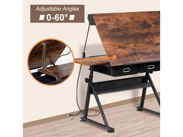 ZENY Adjustable Drafting Table with Stool, Tilting Drawing Desk Artist Table with Storage Drawers, Art Craft Workstation for Home Office Reading,...