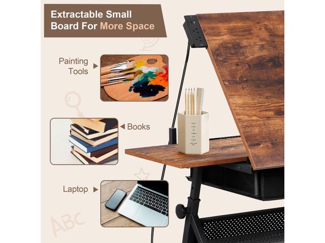 ZENY Adjustable Drafting Table with Stool, Tilting Drawing Desk Artist Table with Storage Drawers, Art Craft Workstation for Home Office Reading,...