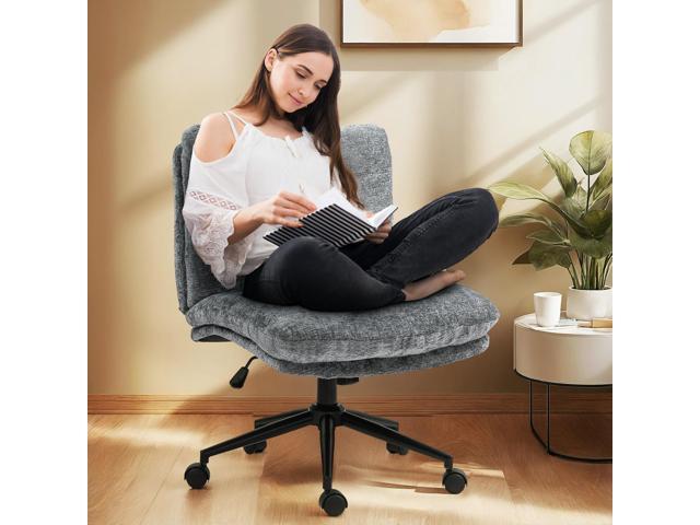 Dowinx Criss Cross Chair with Wheels, Dual-Layer Thickened Cushion, Premium Fabric Morden Home Vanity Chair Wide Seat, Ash Gray