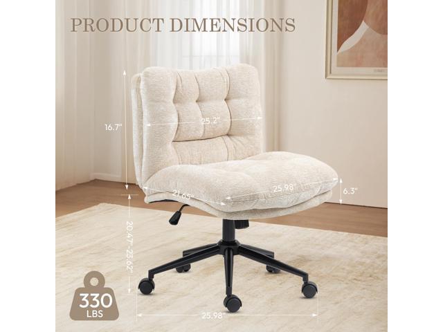 Dowinx Criss Cross Chair with Wheels, Dual-Layer Thickened Cushion, Premium Fabric Morden Home Vanity Chair Wide Seat, Ivory Beige