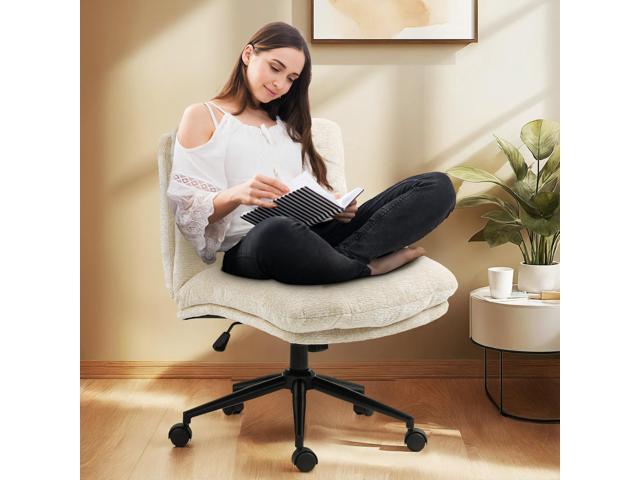Dowinx Criss Cross Chair with Wheels, Dual-Layer Thickened Cushion, Premium Fabric Morden Home Vanity Chair Wide Seat, Ivory Beige