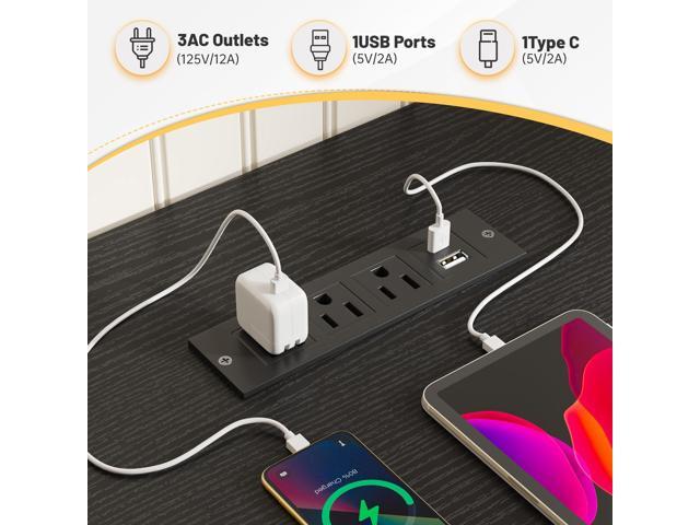 EnHomee 48' Computer Desk with Power Outlets & LED Lights, Gaming Desk with Drawer & Storage Shelves, Reversible Home Office Desk with Monitor...
