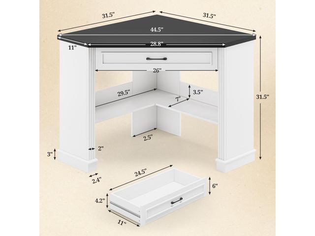 SEDETA 31.5' White Corner Desk, Small Corner Desk for Small Space, Farmhouse Triangle Computer Desk with Drawer and Storage for Home Office, Living...