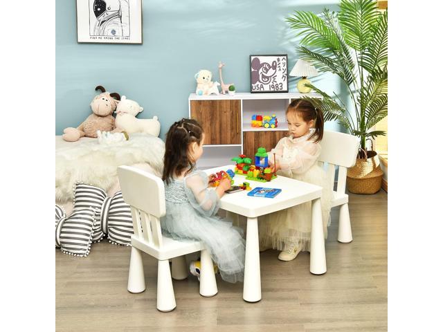 LDAILY Kids Table and Chairs, 3-Piece Children Activity Table for Drawing, Reading, Art Craft, Snack Time, Lightweight Plastic Toddler Table and...