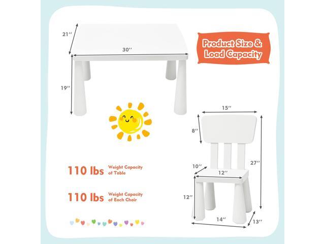 LDAILY Kids Table and Chairs, 3-Piece Children Activity Table for Drawing, Reading, Art Craft, Snack Time, Lightweight Plastic Toddler Table and...