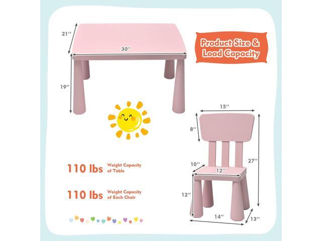 LDAILY Kids Table and Chairs, 3-Piece Children Activity Table for Drawing, Reading, Art Craft and Snack Time, Lightweight Plastic Toddler Table and...