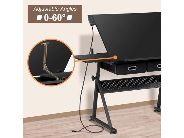 ZENY Adjustable Drafting Table with Stool, Tilting Drawing Desk Artist Table with Storage Drawers, Art Craft Workstation for Home Office Reading,...