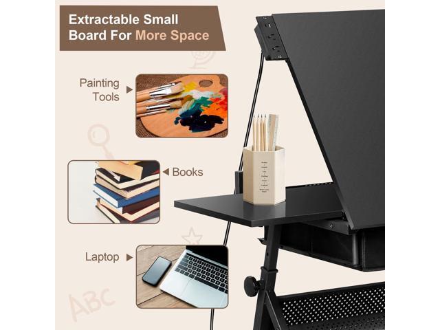 ZENY Adjustable Drafting Table with Stool, Tilting Drawing Desk Artist Table with Storage Drawers, Art Craft Workstation for Home Office Reading,...