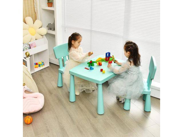 LDAILY Kids Table and Chairs, 3-Piece Children Activity Table for Drawing, Reading, Art Craft, Snack Time, Lightweight Plastic Toddler Table and...