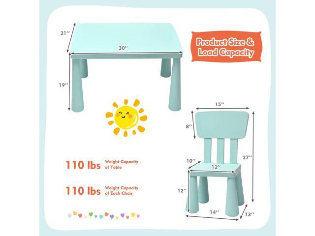 LDAILY Kids Table and Chairs, 3-Piece Children Activity Table for Drawing, Reading, Art Craft, Snack Time, Lightweight Plastic Toddler Table and...