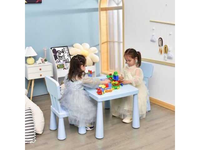 LDAILY Kids Table and Chairs, 3-Piece Children Activity Table for Drawing, Reading, Art Craft and Snack Time, Lightweight Plastic Toddler Table and...