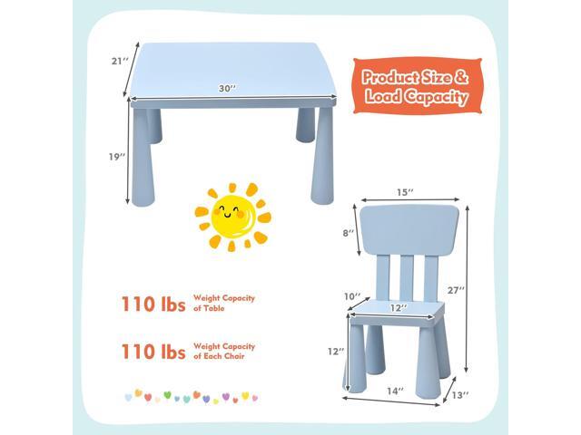 LDAILY Kids Table and Chairs, 3-Piece Children Activity Table for Drawing, Reading, Art Craft and Snack Time, Lightweight Plastic Toddler Table and...