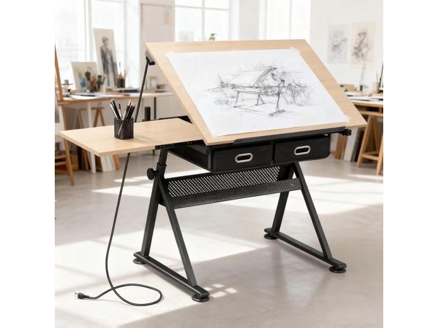 ZENY Adjustable Drafting Table with Stool, Tilting Drawing Desk Artist Table with Storage Drawers, Art Craft Workstation for Home Office Reading,...