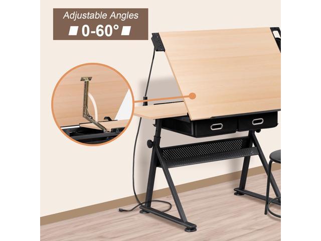 ZENY Adjustable Drafting Table with Stool, Tilting Drawing Desk Artist Table with Storage Drawers, Art Craft Workstation for Home Office Reading,...