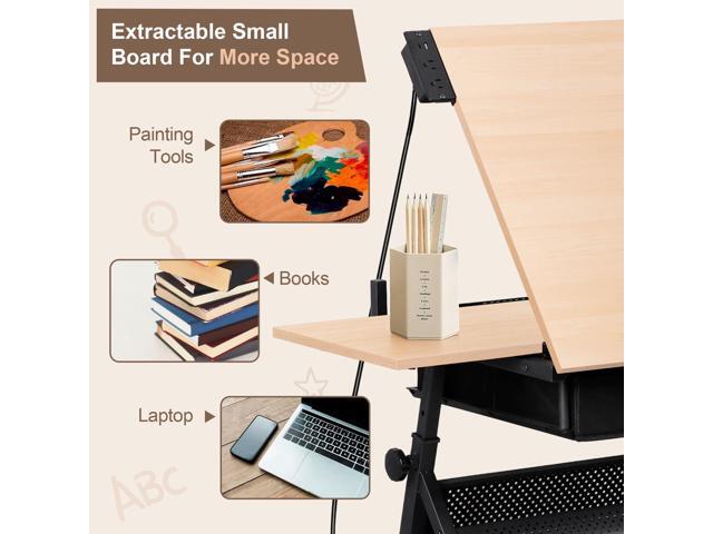 ZENY Adjustable Drafting Table with Stool, Tilting Drawing Desk Artist Table with Storage Drawers, Art Craft Workstation for Home Office Reading,...