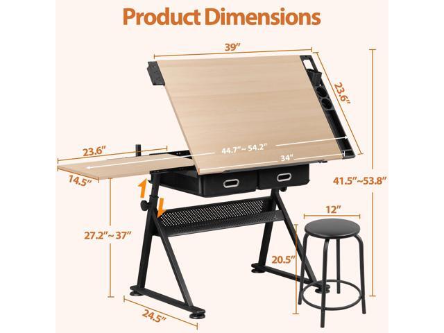 HomGarden Height Adjustable Drafting Desk Drawing Table Art Craft Work Station w/Stool, Power Outlet and Storage Drawers for Home Office Study...