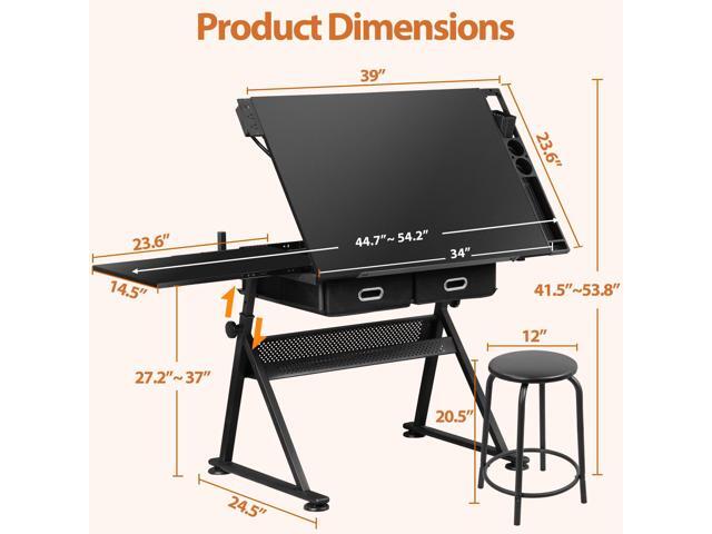HomGarden Height Adjustable Drafting Desk Drawing Table Art Craft Work Station w/Stool, Power Outlet and Storage Drawers for Home Office Study...
