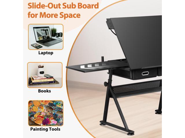 HomGarden Height Adjustable Drafting Desk Drawing Table Art Craft Work Station w/Stool, Power Outlet and Storage Drawers for Home Office Study...