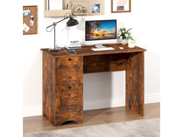 Giantex Computer Desk with 2 Drawers, 43 Wooden Home Office Desk with Charging Station, Compact Study Writing Desk, Modern Laptop PC Desk...