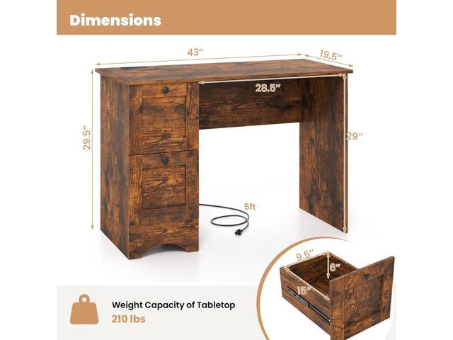 Giantex Computer Desk with 2 Drawers, 43 Wooden Home Office Desk with Charging Station, Compact Study Writing Desk, Modern Laptop PC Desk...