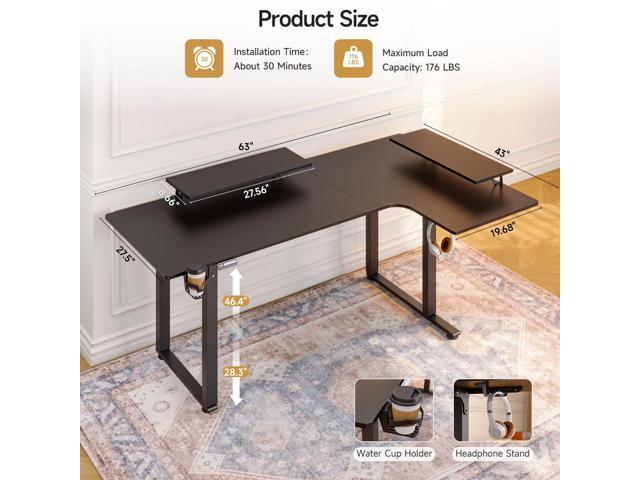 L Shaped Standing Desk, 63x43'' Electric L Stand Up Desk with 2 Adjustable Monitor Shelves, Dual Motor and Memory Controller, Adjustable Height...