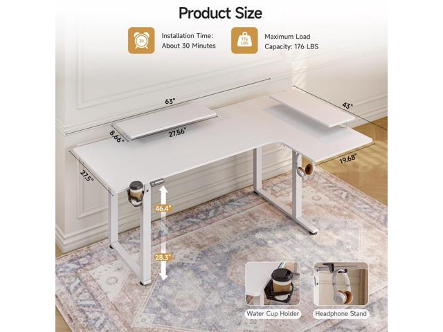 L Shaped Electric Standing Desk, 63x43'' Computer Desks with 2 Monitor Shelves, Dual Motor and Memory Controller, Gaming Corner Desk Adjustable...
