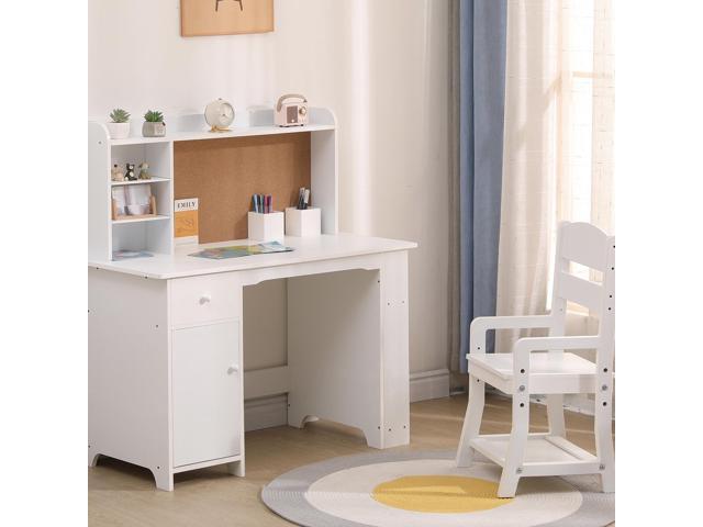 GarveeHome Kids Desk and Chair Set, Wooden Study Table with Storage Shelf, Bulletin Board, Children School Learning Desk Set, Writing Table for...