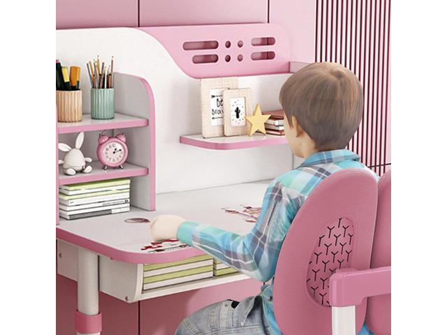 Kids Desk and Chair Set, Height Adjustable Kids Art Desk, Ergonomic Study Table for Kids, Childrens Table and Chair Set with Cartoon Pattern,...
