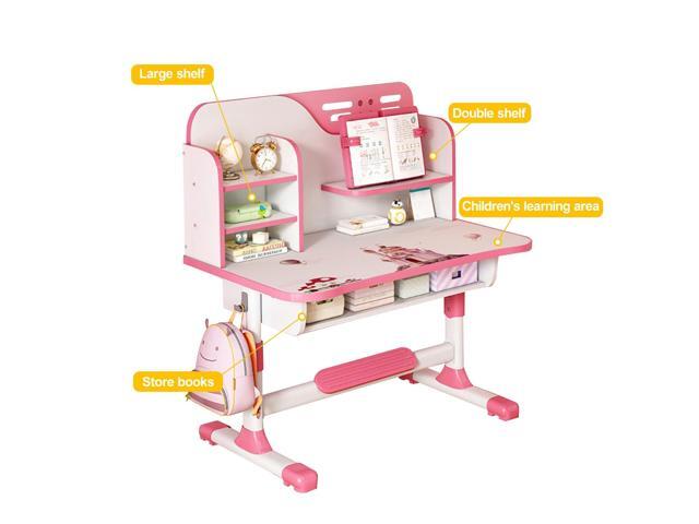 Kids Desk and Chair Set, Height Adjustable Kids Art Desk, Ergonomic Study Table for Kids, Childrens Table and Chair Set with Cartoon Pattern,...