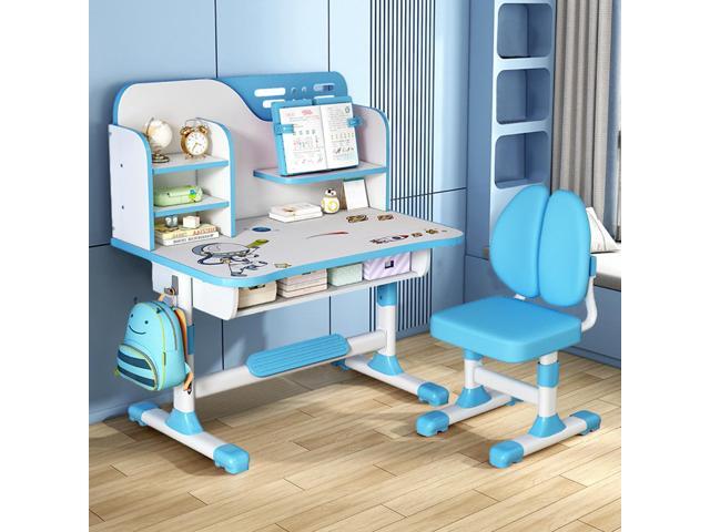 Kids Desk and Chair Set, Height Adjustable Kids Art Desk, Ergonomic Study Table for Kids, Childrens Table and Chair Set with Cartoon Pattern,...