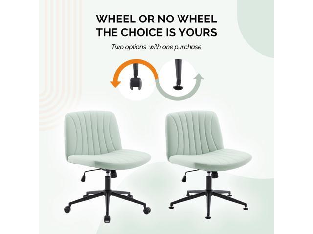 VINGLI Criss Cross Legged Chair,Wide Comfy Office Desk Chair,Dual-Use with/no Wheels Computer Task Chair,Swivel Armless Vanity Rolling Chair for...