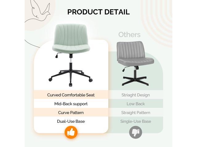 VINGLI Criss Cross Legged Chair,Wide Comfy Office Desk Chair,Dual-Use with/no Wheels Computer Task Chair,Swivel Armless Vanity Rolling Chair for...