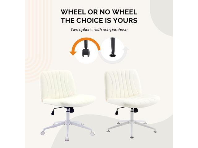 VINGLI Criss Cross Legged Chair,Wide Comfy Office Desk Chair,Dual-Use with/no Wheels Computer Task Chair,Swivel Armless Vanity Rolling Chair for...