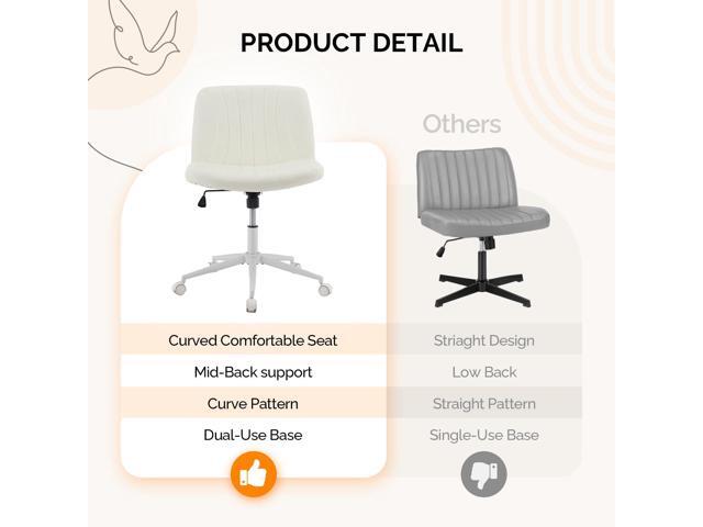 VINGLI Criss Cross Legged Chair,Wide Comfy Office Desk Chair,Dual-Use with/no Wheels Computer Task Chair,Swivel Armless Vanity Rolling Chair for...