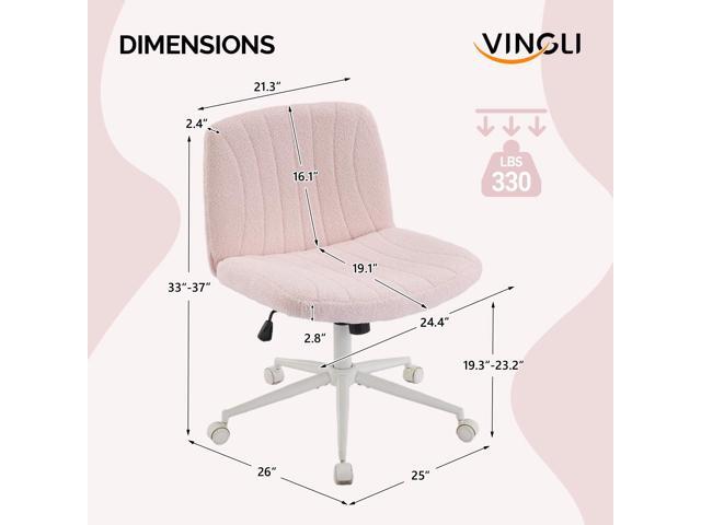 VINGLI Criss Cross Legged Chair,Wide Comfy Office Desk Chair,Dual-Use with/no Wheels Computer Task Chair,Swivel Armless Vanity Boucle Chair for...