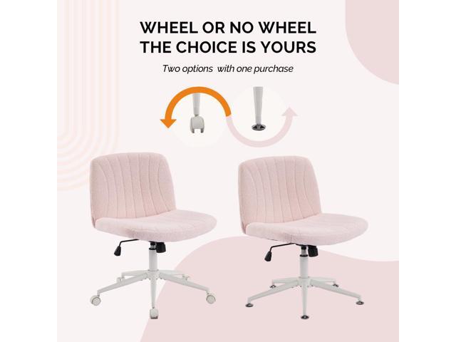 VINGLI Criss Cross Legged Chair,Wide Comfy Office Desk Chair,Dual-Use with/no Wheels Computer Task Chair,Swivel Armless Vanity Boucle Chair for...