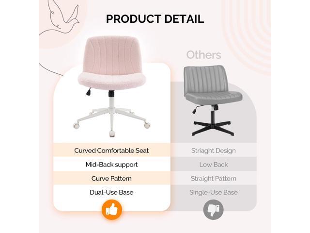 VINGLI Criss Cross Legged Chair,Wide Comfy Office Desk Chair,Dual-Use with/no Wheels Computer Task Chair,Swivel Armless Vanity Boucle Chair for...