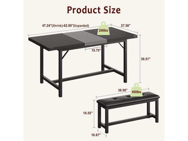 CABIHOME Dining Table Set for 4-6, 63' Extendable Dining Room Table Set With 2 Upholstered Benches, 3 Piece Large Rectangle Kitchen Table Set With...