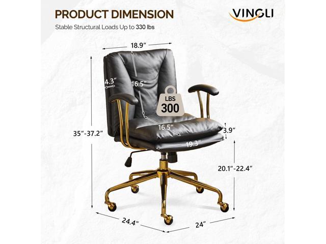 VINGLI Home Office Desk Chair Comfy with Wheels & Removable Armrests,Gold Base Vanity Chair with Back, Adjustable Rolling Swivel Computer Task...
