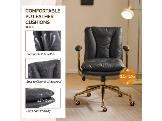 VINGLI Home Office Desk Chair Comfy with Wheels & Removable Armrests,Gold Base Vanity Chair with Back, Adjustable Rolling Swivel Computer Task...