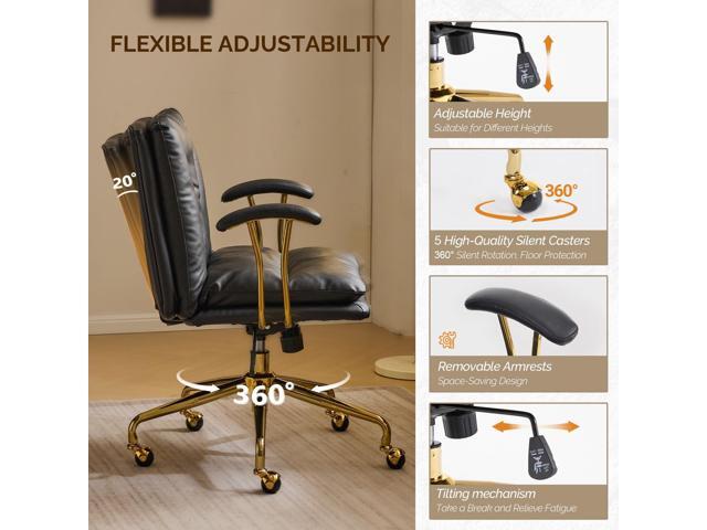 VINGLI Home Office Desk Chair Comfy with Wheels & Removable Armrests,Gold Base Vanity Chair with Back, Adjustable Rolling Swivel Computer Task...