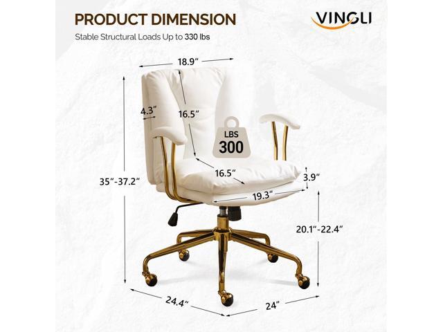 VINGLI Home Office Desk Chair Comfy with Wheels & Removable Armrests,Gold Base Vanity Chair with Back, Adjustable Rolling Swivel Computer Task...