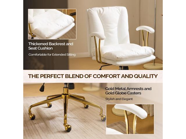 VINGLI Home Office Desk Chair Comfy with Wheels & Removable Armrests,Gold Base Vanity Chair with Back, Adjustable Rolling Swivel Computer Task...