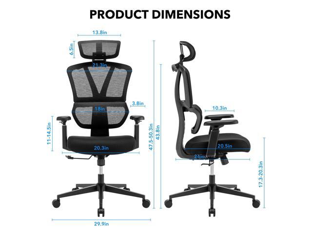 Ergonomic Office Chair Mesh High Back Computer Desk Chair with Lumbar Support, Adjustable Headrest, 3D Armrests, Tilt Lock for Home Office & Gaming