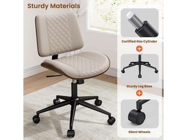 Home Armless Office Chair, Modern Walnut Desk Chair with Wheels, Adjustable Swivel Rolling Task Chair with Curved Back for Reading,Meeting Room,Beige